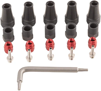 SRAM Red/Force AXS 2-Pc Disc Brake Hose Fitting Kit - 1 Threaded Hose Barbs, 1 Compression Nuts, 1 Boots, Red Comp Olives, 1 T8 Torx